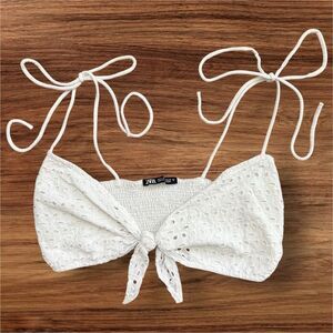Zara White Eyelet Tie-Front Camisole Crop Top Preowned Chic Layering Top